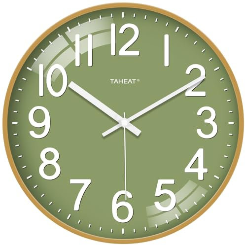 TAHEAT Reloj de Pared Verde, pequeño 20 cm, Moderno, silencioso, sin tictac, silencioso, de Cuarzo, para salón, Dormitorio, Oficina, Cocina