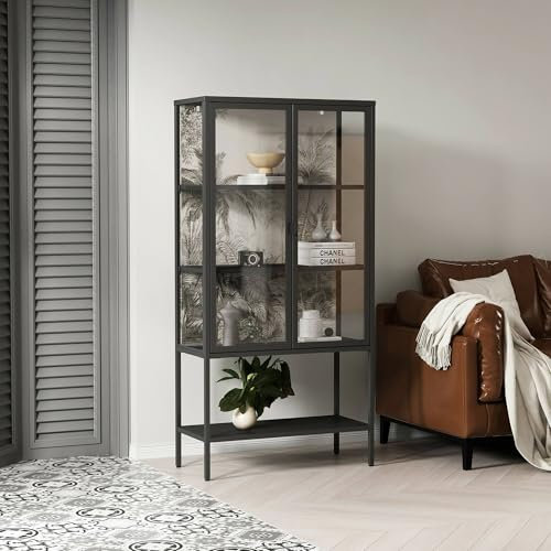 Dmora Vetrina Avocado, Credenza espositiva, Vetrinetta Multiuso, Madia da Soggiorno, 80x35 h160 cm, Ardesia