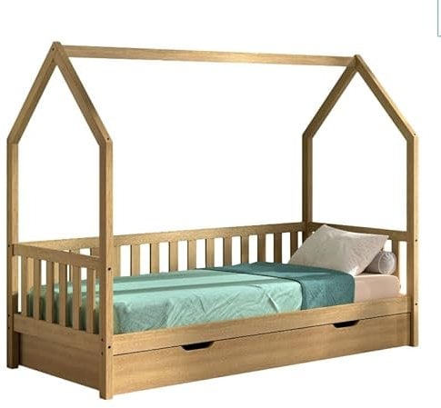 Vipack Hüttenbett, Eiche, massiv, 90 x 200 cm + Schublade