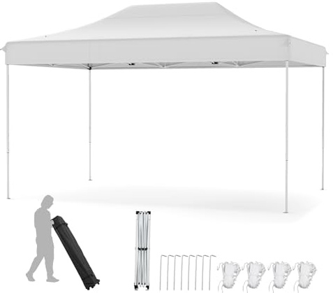 RELAX4LIFE Pavillon, Faltpavillon 3x4,5m Wasserdicht Stabil Winterfest, Pop-Up Gartenpavillon Höhenverstellbar, Partyzelt Festzelt Sonnenschutz, Gartenzelt Faltbar mit Rolltragetasche (Beige)