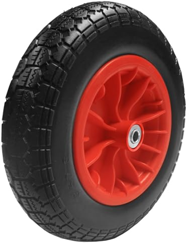 Replacement Wheelbarrow Wheel Puncture Proof Red 14 Wheel with 12mm Roller Bearings 350-8