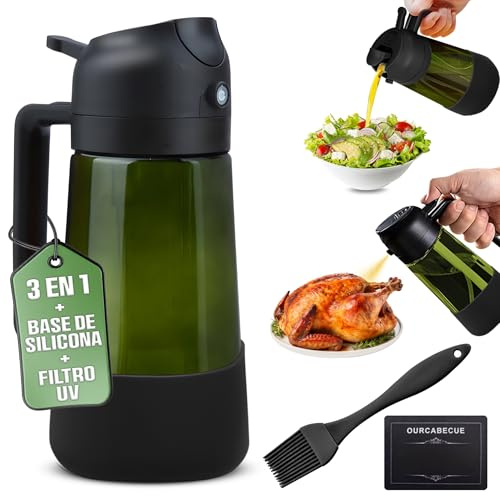 ARVOMA 2 en 1 Pulverizador de Aceite – Aceitera Spray Antigoteo de Vidrio; Aceitera spray pulverizador- Dispensador de Aceite para Freidora de Aire, Ensaladas y Cocina Saludable (Verde y Negro)