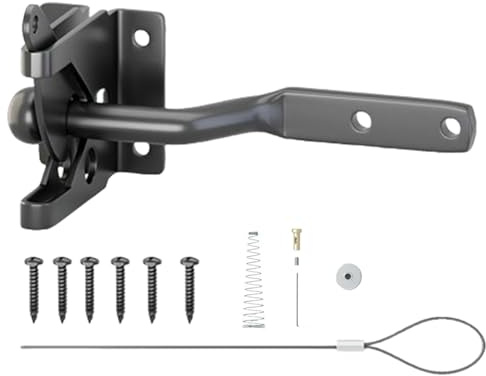 Loquet de Portillon à Verrouillage Automatique,Verrou de Porte Noir à Fermeture Automatique | Serrure Résistante Aux Intempéries Pour Sécurité Métal Bois Jardin Terrasse Grange Ferme Abri Piscine