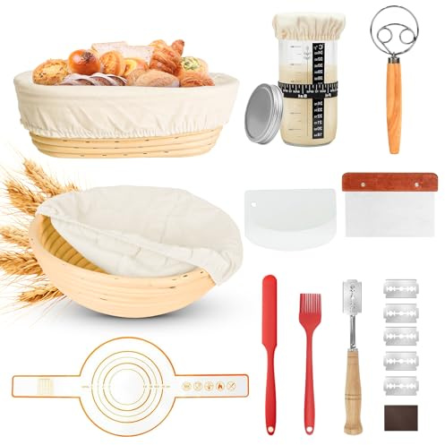 10tlg Sauerteig Starter Set mit Gärkörbchen und Gläsern
