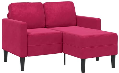 Teenpull 2-Sitzer-Sofa mit Chaiselongue, L-Form, Weinrot Samt, 125 cm Breite, robuste Metall-Holz-Konstruktion, gemütliches Wohnzimmer-Möbelstück