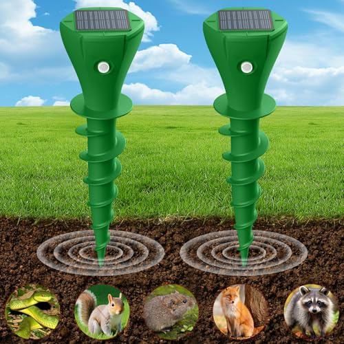 PQETBV Solar Ultraschall Maulwurf Vertreiber, 2 Stück Maulwurfschreck, IP65 Wasserdichter Maulwurf Vertreiben für Abwehr von Wühlmaus Vertreiben und Erdhörnchen in Rasen