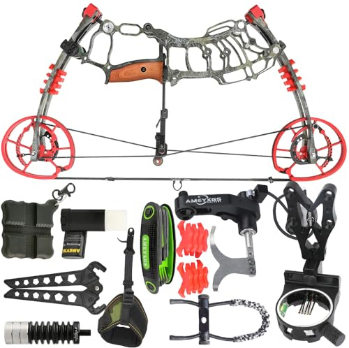 HNZMDY Dual-Use-Compoundbogen 30-70 lbs, 25-30 verstellbar – kompatibel mit Pfeil/Stahlkugel, Jagd- und Zielschießen mit dem Bogen (rote Tarnung)