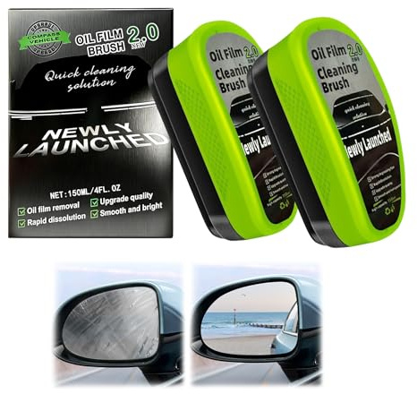150ML Oil Film Brush 2.0 - 2PCS,Automotive Oil Film Cleaning Brush for Car Windshield & Glass - Rapid Dissolution Car Window Cleaner to Remove Stubborn Oil Film & Restore Smooth Vision (Green)