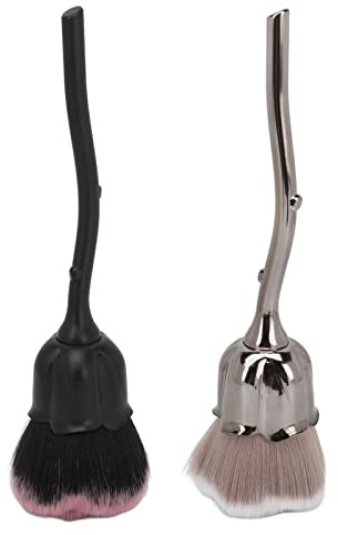 Lot de 2 pinceaux de maquillage en forme de fleur de rose, pinceau doux et moelleux pour blush en poudre et pinceau anti-poussière pour nail art avec poignée ergonomique pour le