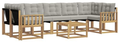 vidaXL Outdoor-Sofagarnitur mit Kissen 8 pcs Weiß und Hellgrau, Akazienholz Garten Sofa Set, modernes Möbel, langlebige Terrasse Sitzgelegenheiten, Entspannung für deinen Hinterhof
