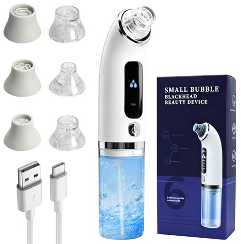 Aspirateur Points Noirs Visage avec Technologie Eau-Oxygène | Extracteur de Points Noirs Rechargeable, Nettoyeur de Pores 4 Modes, 6 Embouts, Réservoir d’Eau Visible, Soin du Visage