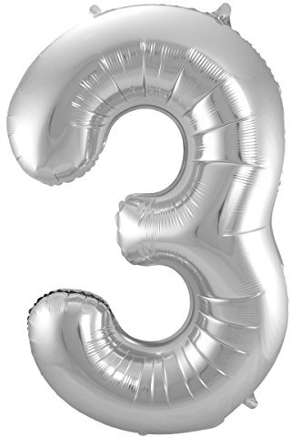 Folat 631730 - Folienballon Zahl 3 - silber - ca. 86 cm