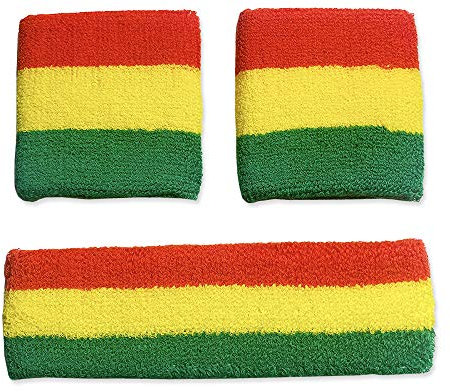 Rasta farbige Schweißbänder 1 Stirnband + 2 Armbänder