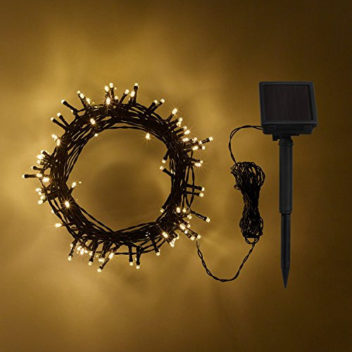 Lights4fun 200er LED Solar Lichterkette grünes Kabel Außenbereich