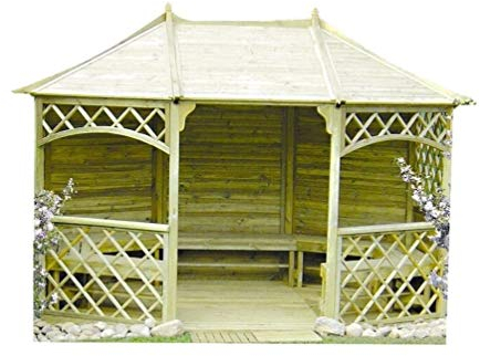 Stan-Wood GARTENLAUBE Holz PAVILLON mit Holzdach 3,5mx2,6m (Außen 3,95x3m) OHNE SCHINDELN