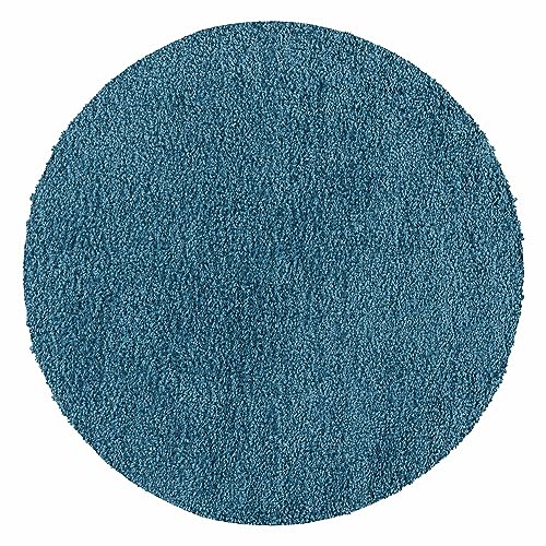 Teppium Moderner Hochflor Teppich Wohnzimmer 80 cm Rund Türkis - Shaggy Flauschiger Teppich, Extra Weich, Pflegeleicht und Einfarbig - für Schlafzimmer, Küche und Esszimmer