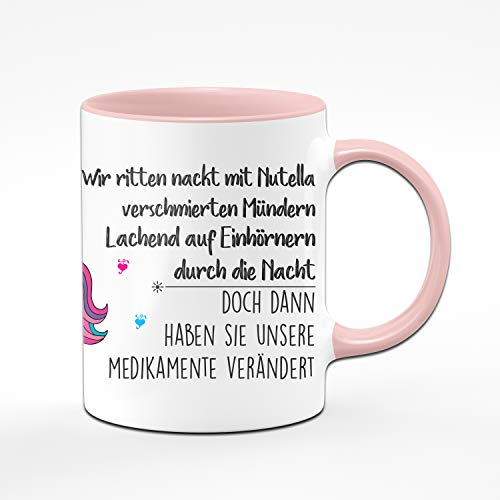 Tassenbrennerei Einhorn Tasse mit Spruch - Vorne Spruch, hinten Einhorn - Tassen mit Sprüchen lustig (Rosa)