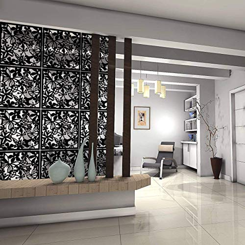 MYEUSSN 12pcs DIY Raumteiler Bildschirm Kunststoff Hängeleinwand Wandaufkleber Studieren Sitzecke Raumteiler Trennwand Wohnzimmer Schlafzimmer Räumen Essen Hotel Schule Dekoration (Blume - Schwarz)