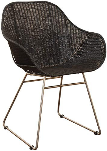 Korb-Outlet Edler Loom-Sessel Loft im Retro-Stil mit Edelstahl-Fußgestell / 50er Clubsessel mit Sitzschale/Lounge Esszimmer-Sessel Loomgeflecht (Schwarz)