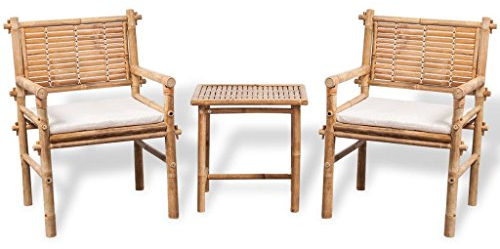 Festnight Bistro-Set mit Beistelltisch und Sitzkissen Gartentisch Set Garten Essgruppe | 1 Tisch+ 2 Stuhl + 2 Sitzkissen | Bambus