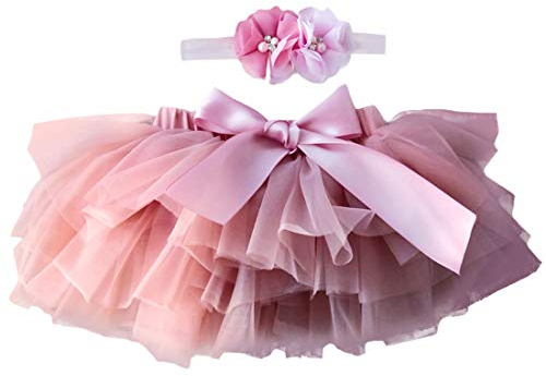 YONKOUNY Gonna Tutu Neonato Bambino Fotografia Prop Fascia Hairband Set Principessa Tulle Gonna per Compleanno Photography (Rosa Scuro, 0-6 Mesi)