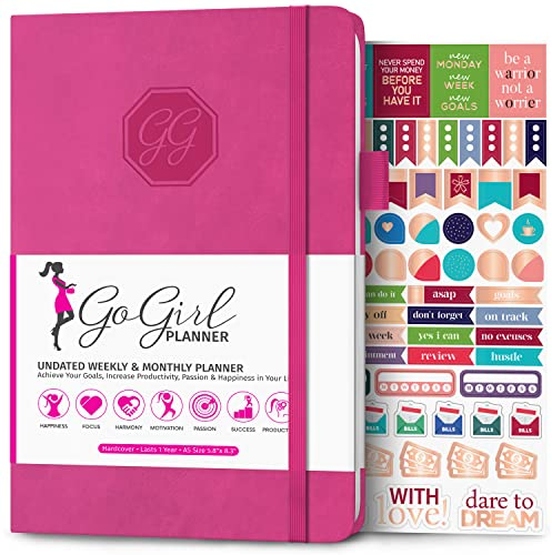 GoGirl Planner Pour Femmes - Agenda Hebdomadaire Format A5, Journal Des Objectifs et Agenda Pour Améliorer la Gestion Du Temps. Non Daté - Commence à n'importe Quel Moment, Dure 1 An - Rose Vif
