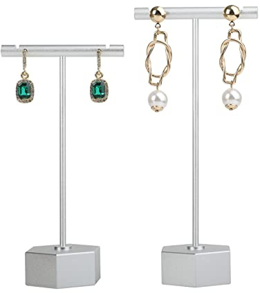 GemeShou 2er-Set Silber T-Bar Ohrring Präsentationsständer, Metall Schmuckhalter & Organizer, Boutique Verkauf & Foto Requisiten [Silber 2 Stück]
