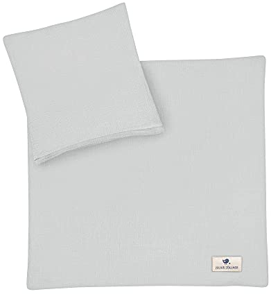 Julius Zöllner Musselin Kinderbettwäsche 80x80 + 35x40 cm | 2-teiliges Set aus Deckenbezug und Kissenbezug aus 100% Baumwollmusselin | Oeko-TEX Standard 100 | grau