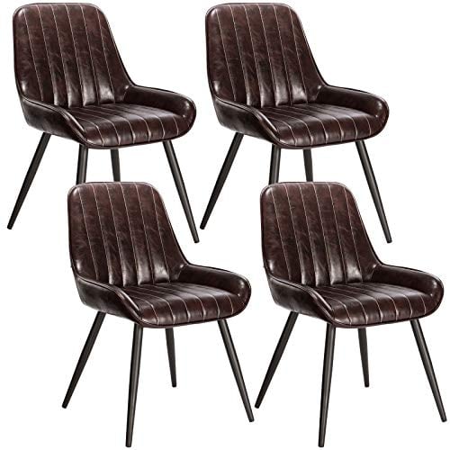 Lestarain Esszimmerstühle 4er Set, für Esszimmer Wohnzimmer Küche, Retro Küchenstühle gepolstert, Sitzfläche aus Kunstleder, mit Metallbeine, bis 150 kg belastbar, Dunkelbraun