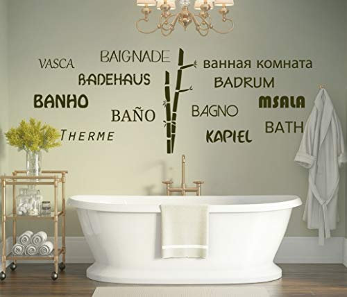 tjapalo® a196 wandtattoo wellness Wandsticker Wandaufkleber Sauna Wandtattoo Badezimmer Bambus viele Sprachen, Farbe: olive, Größe: B100xH37cm