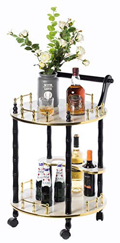 Bold Tones Kräftige Töne Servierwagen aus Holz, rund, mit 2 Ablagen und Rollen, Gold, Schwarz, Weiss/opulenter Garten
