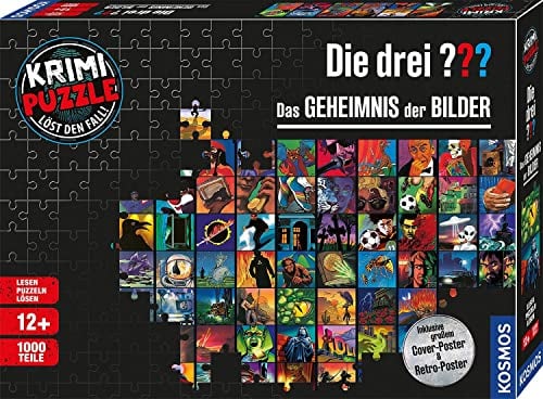 Die drei ??? - Krimi Puzzle - Das Geheimnis der Bilder von KOSMOS 680831, 1000 Teile, mit Fan-Plakat, Lesen, Puzzeln, Rätsel lösen, Detektiv Puzzle für Kinder ab 12 Jahre, Silver