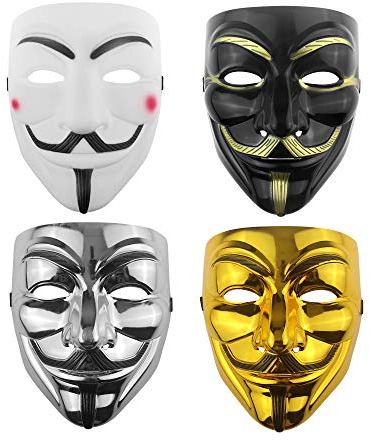 Udekit Hacker Maske V für Vendetta Maske für Erwachsene Kinder Halloween Karneval Party Kostüm Cosplay(4Stück/Set)