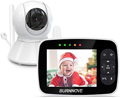 BURNNOVE Bebé Monitor, Vigilabebés con Cámara y Audio con Pantalla LCD de 3.5, 355 ° / 120 ° Giratorio, Zoom 2X, Modo Eco Visión Nocturna, Comunicación Bidireccional y Sensor de Temperatura