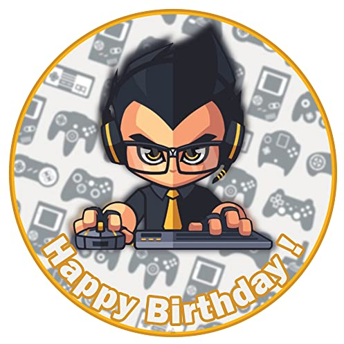 J&M DECO Tortenaufleger Gamer – essbare Kuchendeko Ø 20 cm – Tortenbild mit Gaming-Motiv für Jungengeburtstag – Zuckerpapier Tortendekoration – gebrauchsfertig