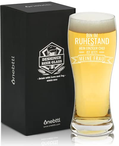 Beste Einzigartige Ruhestandsgeschenke für den Menschen, Bin Im Ruhestand Mein Einziger Chef Ist Jetzt Meine Frau Bierglas Ruhestandsgeschenke für Opa, Papa, Pensionierte Gag Geschenke für Männer