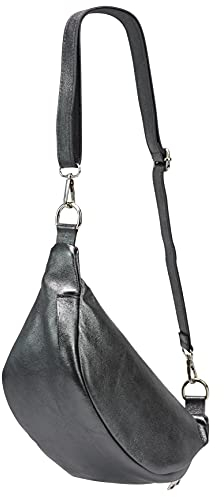 SH Leder ® Marie G528 - Sac banane en cuir véritable - Unisexe - Pour festival, voyage - Taille moyenne - 32 x 17 cm, Anthracite métallisé, m, Sac banane tendance