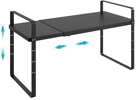 IPEGTOP Ausziehbares Schrank-Regalsystem, schweres Stahlmetall-Gewürzregal, höhenverstellbar, für Zuhause, Büro, Garage, Speisekammer, Arbeitsplatte – Küchenorganizer, Schwarz, 1 Pack