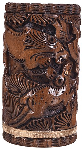 Craft Trade Hand Carved Wood Pen Holder for Desk Organizer for Home School Office Pencil Cup Pot Storage Box Suitable for Stationery - Natural Wood