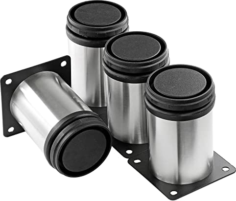 Masendelk 7,6 cm Metall Möbelbeine Edelstahl Verstellbare Beine Silber Tischbeine Runde Schrankbeine für Couchtisch Schrank Schreibtisch Sofa Regale, 4 Stück