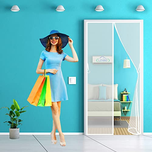 Moustiquaire Magnétique Porte - 135x205 cm - Moustiquaire pour Porte Rideau Anti-moustique Magnetique pour Porte Fenêtre Balcon Camping-car - Blanc