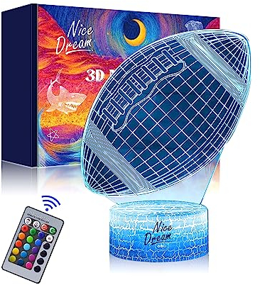 Nice Dream Rugby Nachtlicht für Kinder, 3D Illusion Lampe Kinderzimmer LED Licht, Fernbedienung 16 Farbwechsel Dimmbar, Kinder Schlafzimmer Dekor, Geschenk für Mädchen Junge