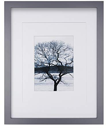 EGOFINE 14x11 Picture Frame,100% Solid Wood Frames with 10x8 Mat,14x11 Photo Frames with Plexiglass,35.6x27.9cm Poster Frame for Tabletop and Wall Mounting,Dark Grey
