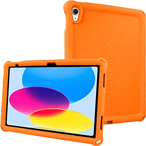 TECHGEAR Bumper Silicone Coque pour iPad 11 2025 (A16) iPad 10 2022 [11/10ème Génération] Coque de Protection Antichoc en Caoutchouc avec Bords et Coins renforcés et Protection d'écran - Orange