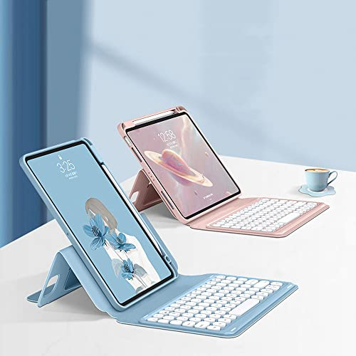 SOUYOYIHI Magnetic Keyboard Case for iPad A16 2025 (11th Gen, 11)/ iPad 10th Generation 10.9 2022 Case with Pencil Holder Round Key Colour Keyboard Detachable Clear Cover (Purple Gray)