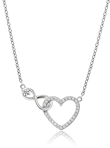 Meissa Herzkette Unendlichkeit Damen Halskette 925 Sterling Silber Herz Infinity Kette Anhänger Romantische Liebe Geschenk für Frauen Freundin Sie Geburtstag Valentinstag Jahrestag