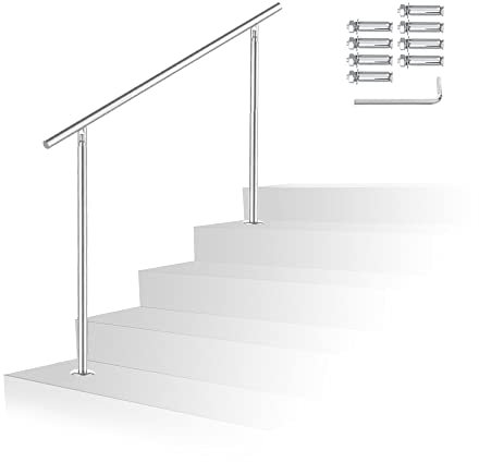 Randaco Rampe d'escalier en acier inoxydable pour intérieur et extérieur, balustrade pour balcon, parapet, escaliers, entrée de maison, (120 cm, 0 traverses)