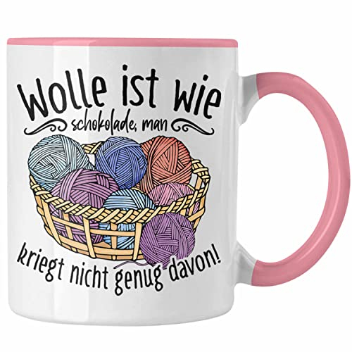 Trendation - Stricken Tasse Geschenk Häkeln Geschenkidee Mama Oma Rentner (Rosa)
