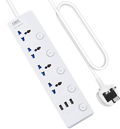 4 Way Extension Lead 3M/9.84FT with 3 USB Slots,Protected Extension Cord with Individual Switches,13Amp UK Plug Wall Mounted Power Strip for Home Office