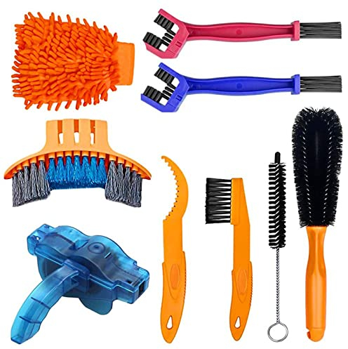 Bike Cleaning Tool Set, 9PCS Bicycle Clean Brush Kit Bike Chain Cleaner Bicycle and Motorcycle Chain Cleaning Brush for Cleaning Bike Chain/Crank/Tire/Sprocket